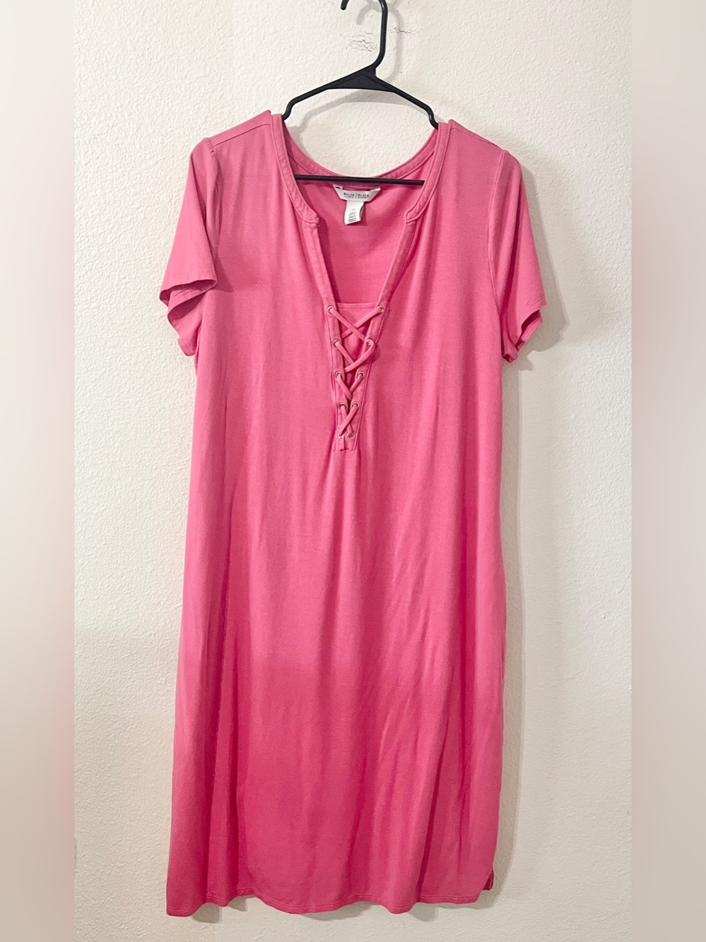 Lace Up Short Sleeve Shift Midi Dress | Pink | Size XLarge - Picture 2 of 5